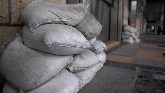 Sandbags in front of a structure