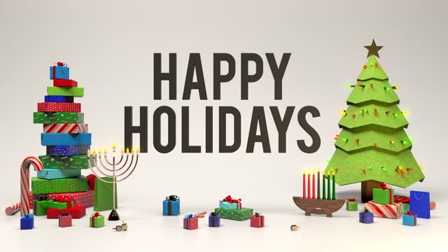 Happy Holidays, Christmas trees, gifts, Hanukkah, 