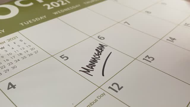 A calendar with the word mammogram written on it. 
