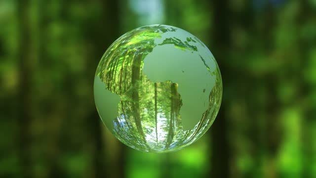 A green glass globe. 